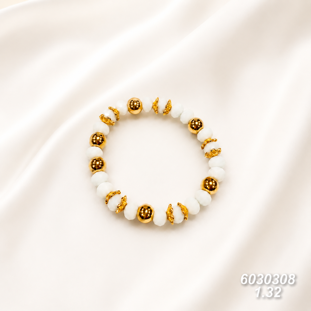 White Jade & Gold Bead Bracelet